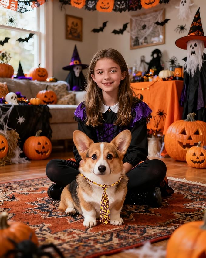 PET SHOW 10pcs Halloween Medium Dog Ties Neckties for Large Dogs Adjustable Holiday Grooming Accessories Neck Ties Bowties Girl Boy Festival Costumes Assorted Puppies Cats Party Favor