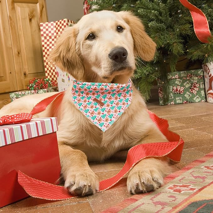 Elegant little tail Dog Bandana, Christmas Dog Bandana 1PC Dog Bandanas Holiday Bib Scarf Soft Washable Square Dog Scarf Adjustable Dog Kerchief for Small Medium Large Dogs