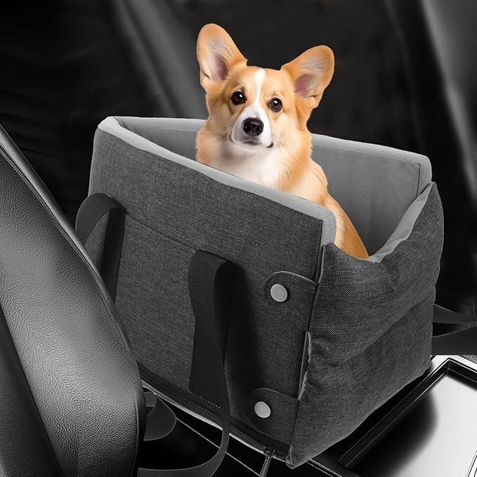Dog Car Seat for Pets Portable Center Console Travel Seat for Dogs and Cats Soft Design for Easy Cleaning Deep Grey