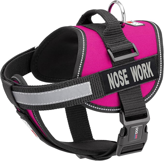 Dogline Vest Harness for Dogs and 2 Removable Nose Work Patches, Medium/22 to 30", Pink
