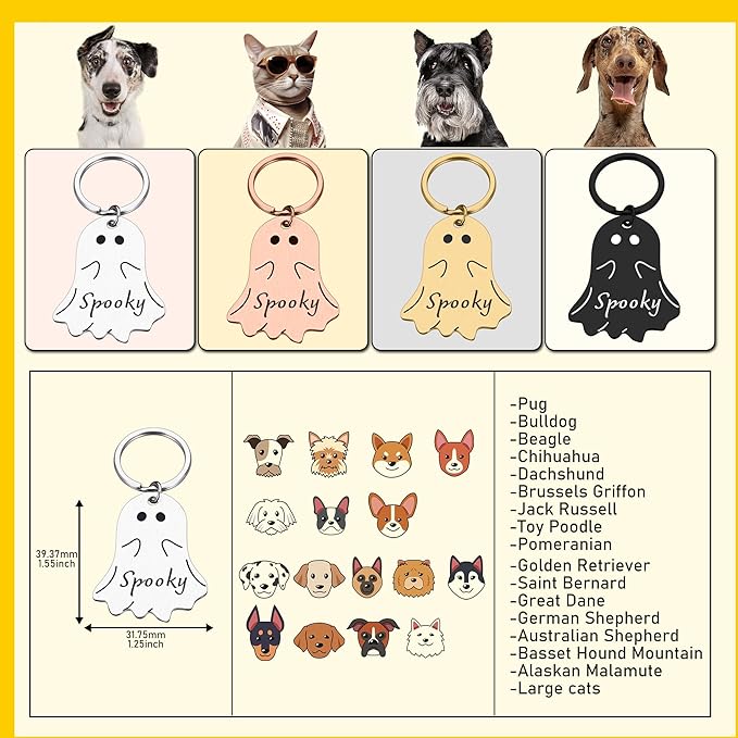 Personalized Christmas Dog Collar Tag – Goth Ghost Bat Pet ID Tags for Dogs & Cats, Christmas Accessories for Pet, Xmas Stocking Stuffers,Cute Winter Gifts for Pets (Ghost-Shaped ID Tag)