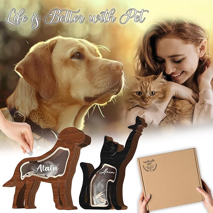 Pug Hair Keepsake Box Wooden Fur Holder for Pug Unique Dog Shape Standable Tabletop Decoration Pet Dog Memorial Idea Gift for Pet Lover Family Friends Storing Hair Teeth Ashes PSD6-21L