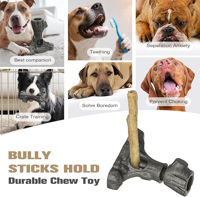 Bully Stick Holder for Dogs, Tough Chew Toy for Aggressive Chewers, Anti-Choking Dog Stick Holder Made of Food-Grade Nylon & Coffee Wood Fiber, Dishwasher Safe Durable Dog Toy for Large Dogs