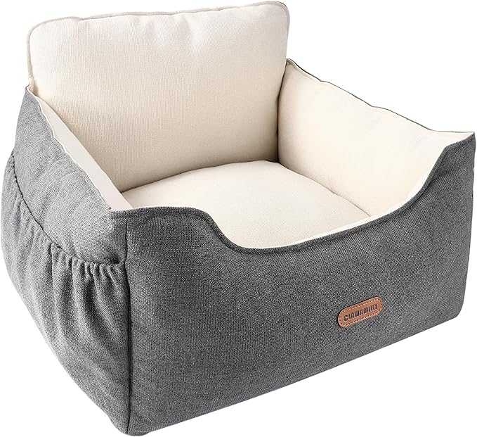 Dog Car Seat for Small Dogs Under 25Lbs, Portable Comfy Safe Puppy Car Seat Travel Bed with Storage Pockets, Fully Detachable Washable Dog Booster Carseats for Front & Back Seats, Gray