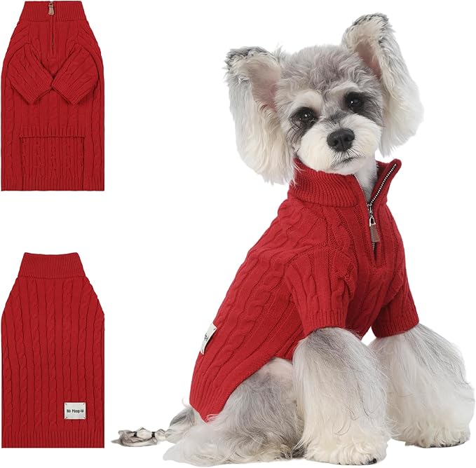 Small/Medium Dog Sweater, Warm Dog Winter Coat w/Sleeves, Comfortable High Neck Premium Dog Clothes for Schnauzer-Best for Holidays, Daily Walks M Red