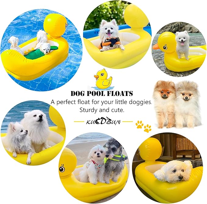 Pool Float Set for Dogs - Raft With Collapsible Bowl, Non-Toxic Water Toys for Small Dogs, Puppies and Doggies, Yellow Duck