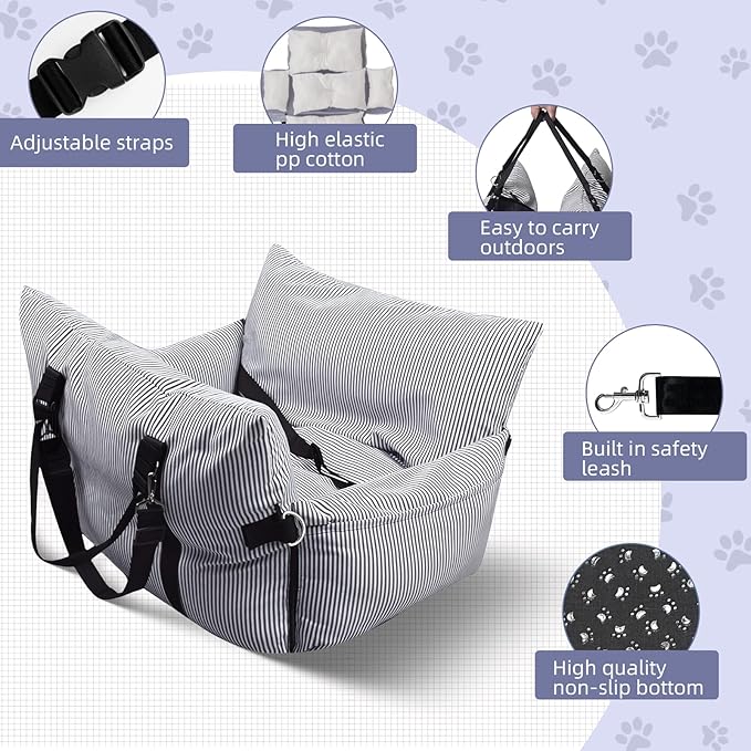 Dog Car Seat for Medium/Small Dogs,Pet Car Seat Travel Bed Detachable Washable Dog Booster Seats Under 30 lbs,Portable Cars Travel Carrier Bed with Storage Pockets and Dogs Safety Belt