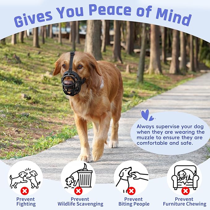 BARKLESS Dog Muzzle, Soft Basket Silicone Muzzle for Dogs to Prevent Biting and Chewing, Breathable Cage Mouth Cover for Training, Allows Drinking and Panting, Used with Collar