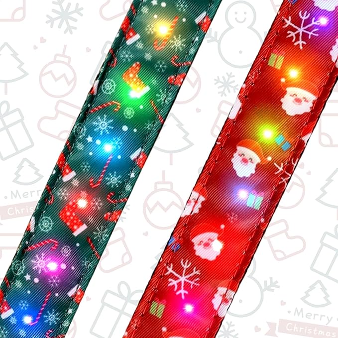 Christmas Light Up Dog Collar, LED Dog Collar Glow in The Dark - USBC Rechargeable, 3 Flashing Modes, Fashionable Cute Glowing Dog Light Up Collars for Medium Large Dogs, Santas L
