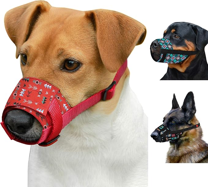 CollarDirect Dog Muzzle - Adjustable Soft Breathable Tribal Nylon Dog Mouth Guard Cover for Small, Medium and Large Dogs, Anti Chewing, Barking & Biting (Pattern 1; S)