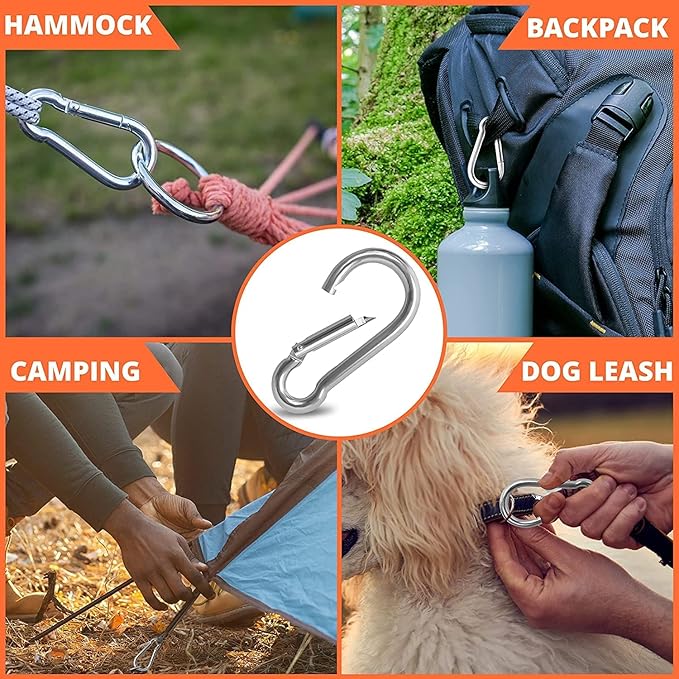 Large Spring Snap Hook Carabiner, 304 Stainless Steel Heavy Duty Carabiners Clip, Stainless Steel Spring Snaps Hooks Carabiners Outdoor