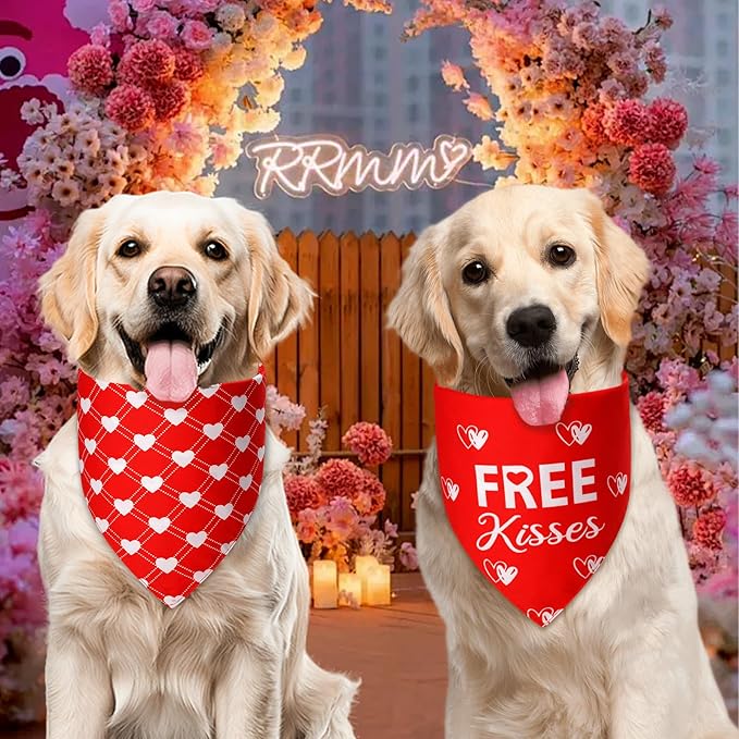 Dog Valentines Bandana XLarge 3PCS, 6 Pattern Sweetheart Scarf for Boy and Girl, Red Pink Black Triangle Reversible Love Bibs Breed for Puppy Pets