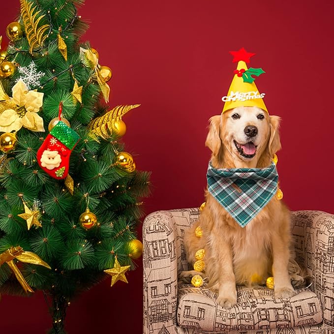 Elegant little tail Christmas Dog Bandana, Holiday Girl Boy Dog Bandanas for Small Medium Large Soft Dogs Washable Square Dog Scarf Adjustable Dog Kerchief