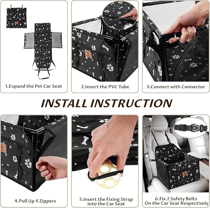 Elevon Pet Dog Booster Seat, Robust Pet Seat & Puppy Seat for Small to Medium Dogs, Breathable and Waterproof Seats, Anti-Collapse Dog Carriers for Small Dogs (Black, PVC Frame)