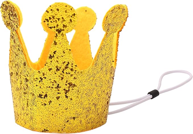 Glitter Dog Birthday Crown, Cat Birthday Hat for Small Dogs, 3.5 Inch Glitter Mini Tiara with Adjustable Strap, Lightweight Felt Headwear for Puppy Milestone Party or Gotcha Day Gold
