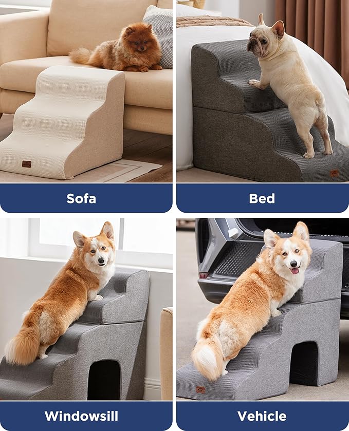 Navy Blue Curved Dog Stairs Ramp for High Beds 22.8" H, 4-Step Dog Steps for Small Dogs and Cats, Pet Stairs for High Bed Climbing, Non-Slip Balanced Pet Step