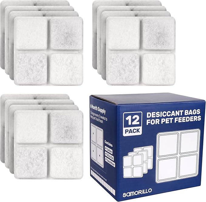 [12 Pack] Desiccant Bag for Petlibro Pet Feeder - Six-Month Supply Keeps Dog Food & Cat Food Dry + Fresh - Removes Moisture & Odors for Automatic Pet Feeders - Made from Silica, Carbon & Deoxidizer