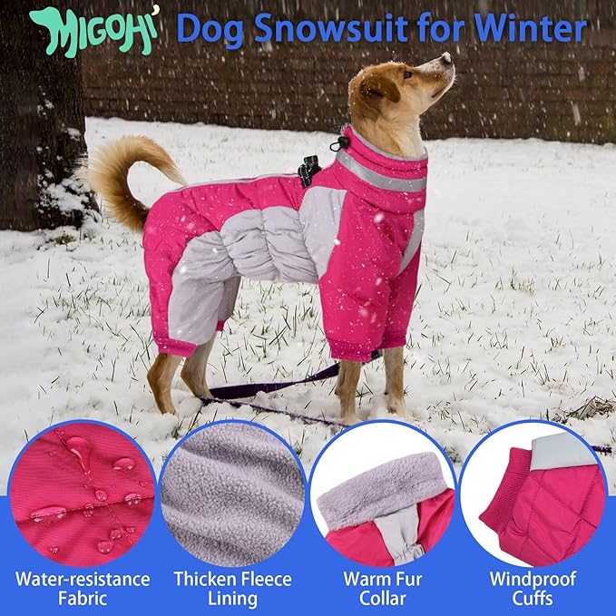 MIGOHI Full Body Dog Coat - Warm Reflective Small Dog Winter Coat with Harness, Turtleneck Fleece Jacket for Dogs,Four-Leg Windproof Puffer Jackets Snowsuit with Zipper for Small Medium Large Dogs,XS
