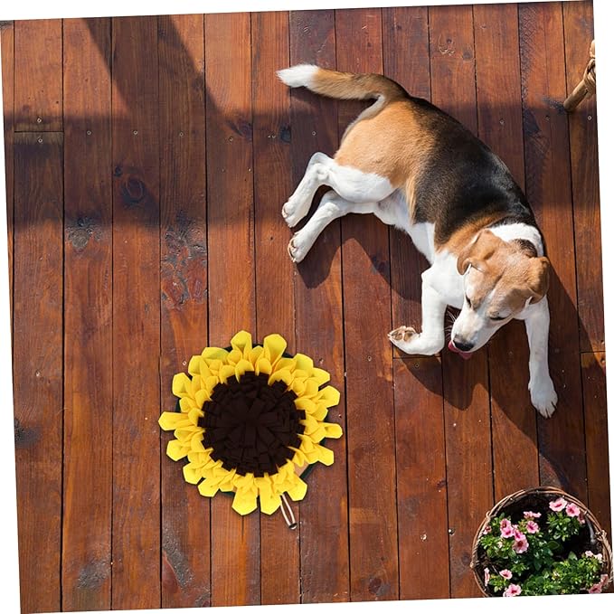 POPETPOP Sunflower Snuffle Mat for Dogs Wear-Resistant PET Feeding Mat Interactive Foraging Training Blanket Decorative Slow Feed Pad for Dogs and Cats Reduces Boredom Indoor Outdoor Use