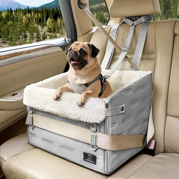 Dog Car Seat for Small Dogs – Patented Safety Buckle, Booster Seat with Safety Leash, Travel Bed for Dogs Up to 35 lbs – Secure, Comfortable, Easy Install, Fits Cars/SUVs/Trucks