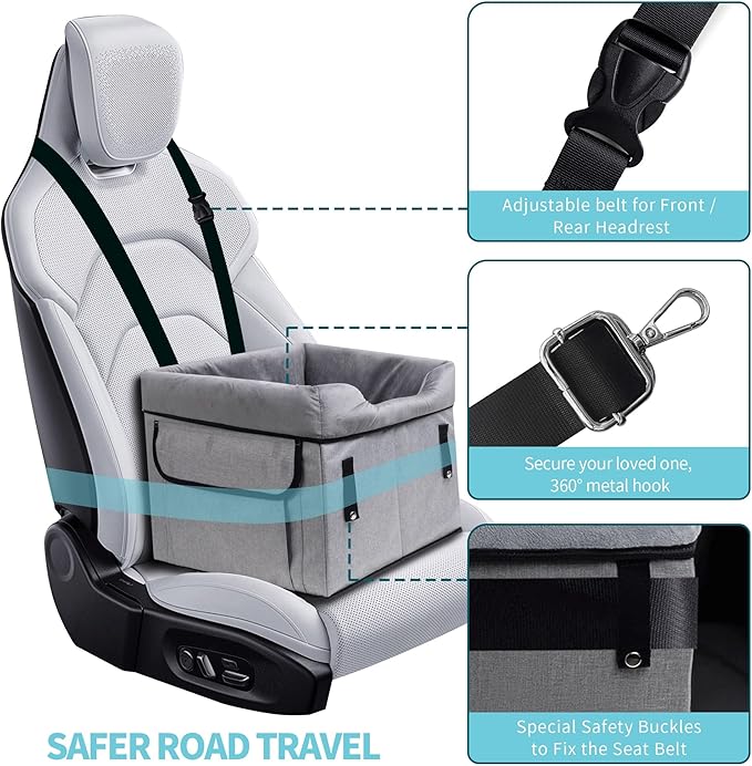 Car Seat for Dogs Small 5-15 lbs | Pet-Friendly Suede | Washable | Easy to Install & Clean | Small Dog Booster Car Seat Elevated | Helps Pups Not Feel Woozy On Rides (16 x 15 x 13 in)