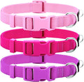 azuza 3 Pack Dog Collars Comfortable and Adjustable Nylon Dog Collars for for Small Dogs, S (11-16inch)，Pink, Hot Pink and Purple