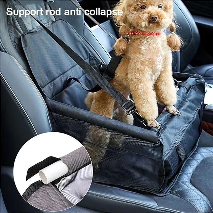 Small Dog Car Seat Shortened Harness with Swivel Metal Spring Hook Ideal Washable Portable Pet Booster Seat Suitable for Small Dogs and Pets(Black)