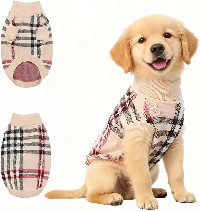 Small/Medium Dog Sweater, Warm Dog Winter Coat w/Sleeves, Comfortable High Neck & Leash Hole, Premium Dog Clothes for Golden Retriever-Best for Holidays, Daily Walks XXL Apricot