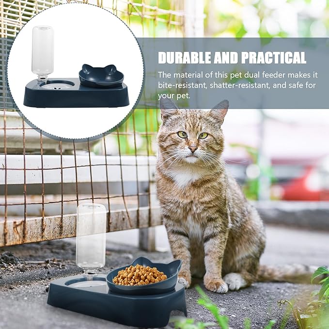 KESYOO Pet Cat Dog Spill-Proof Drinking Bowl with Neck Protection, Blue Raised Feeding Dish, Automatic Water and Food Dispenser for Stable Pet Hydration and Feeding