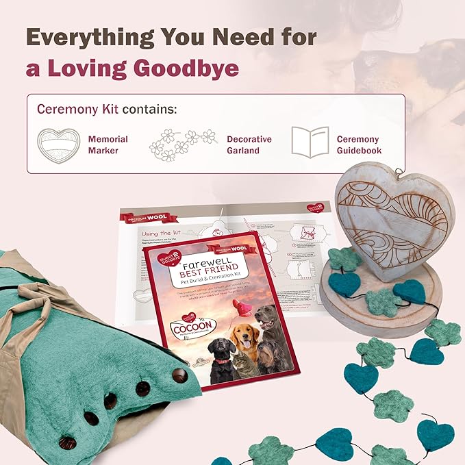 Cocoon® - Eco-Friendly Pet Burial & Cremation Ceremony Kit (Premium Wool) - Casket for Dogs and Cats (Choose Size & Color) (Medium, Aqua)