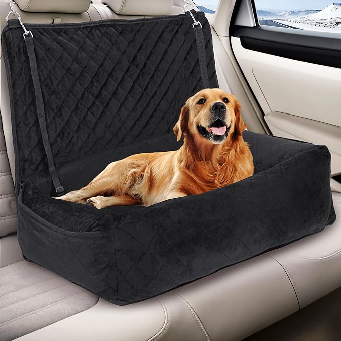 Rengue Dog Car Seat for Large/Medium Dogs, Dog Car Bed for Backseat Washable Pet Travel Safety with Storage Pockets for Easy Cleaning Fits for All Cars (33 * 20 * 7.9 Inch)