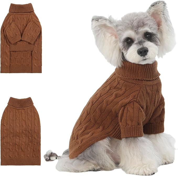 Small/Medium Dog Sweater, Warm Dog Winter Coat w/Sleeves, Comfortable High Neck Premium Dog Clothes for Schnauzer-Best for Holidays, Daily Walks M Brown