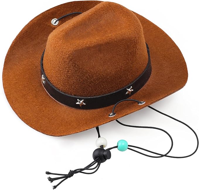 Yewong Pet Cowboy Costume Accessories - Dog Cat Pet Size Cowboy Hat and Bandana Scarf West Accessories for Puppy Kitten Party Festival and Daily Wearing Set of (Coffee Hat+Black Bandana)