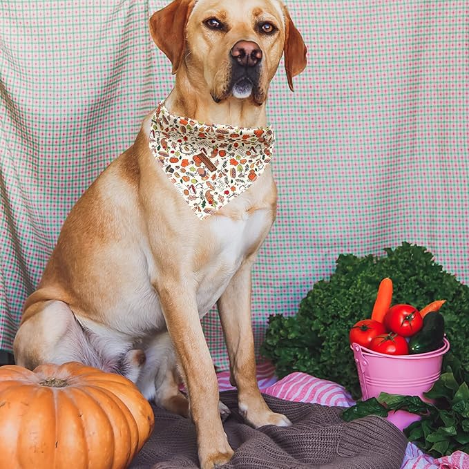 Elegant little tail Dog Bandana, Thanksgiving Turkey Girl Boy Pet Bandanas for Small Medium Large Dogs Washable Square Dog Scarf Adjustable Kerchief