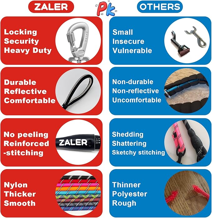 ZALER Short Dog Leash, 18 Inches Rope Traffic Leashes for Dogs, Reflective Dog Lead with O-Ring, Heavy Duty Pet Leash for Large and Medium Dogs (18'' Red)