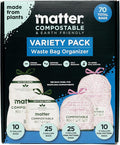Matter Compostable Variety Pack 3 Gallon and 13 Gallon Kitchen Trash Bags with Drawstring, Unscented, Durable, Leak-Resistant, Eco-Friendly, 70 Count