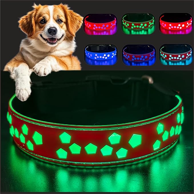 Personalized Light up Black Dog Collar with airtag Holder for Night Walk (RED Collar 15 Modes Lighting, S(7.87-11.8"))