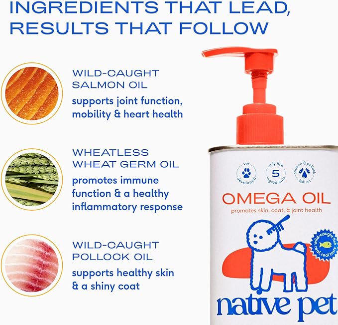 Native Pet Omega Oil for Dogs & Pumpkin for Dogs | Dog Fish Oil Supplements | All-Natural, Organic Fiber for Dogs | 8 Oz. Omega Oil & Pumpkin Powder