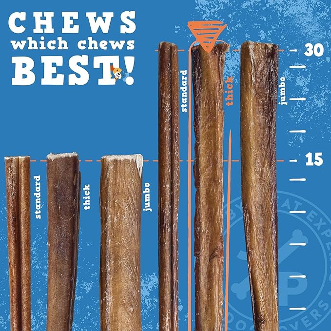 Jack&Pup 12 Inch Thick Bully Sticks for Large Dogs (3 Pack) Bully Sticks for Medium Dogs, Single Ingredient Dog Chew Sticks
