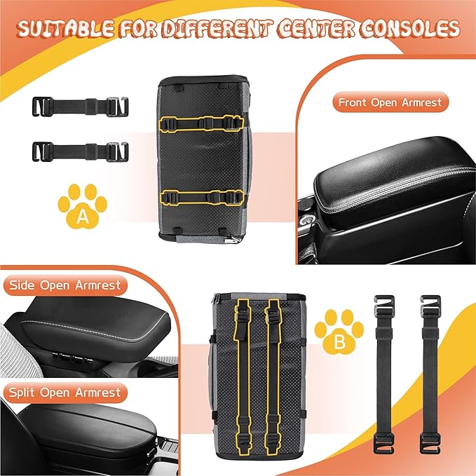 WOYYHO 18 lbs Console Dog Car Seat Luxury Center Console (Width >9in) Dog Car Bed Carseat with Soft Cushion and Safety Belt, Easy Install Stable No Shaking, Waterproof Anti-Slip PU Leather