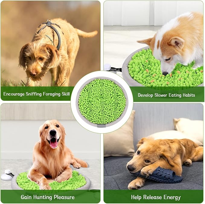 Snuffle Mat for Dogs: Washable with Suction Cups Food Feeding Foraging Mat for Large Small Breed Puppies Green (16.5inch)
