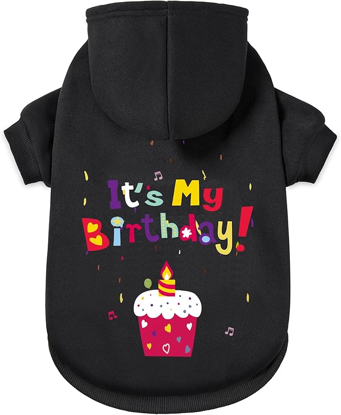 GreenJoy Dog Sweater Dog Hoodie Cold Weather Coat Hooded Sweatshirt for Puppies,Cats, Small Medium Large Dogs (Black(It's My Birthday), Medium)