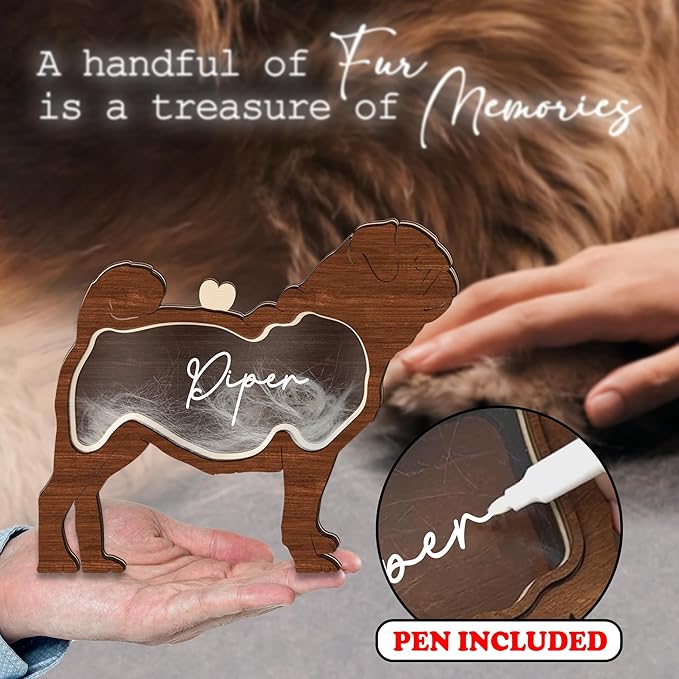 Pug Hair Keepsake Box Wooden Fur Holder for Pug Unique Dog Shape Standable Tabletop Decoration Pet Dog Memorial Idea Gift for Pet Lover Family Friends Storing Hair Teeth Ashes PSD6-21L