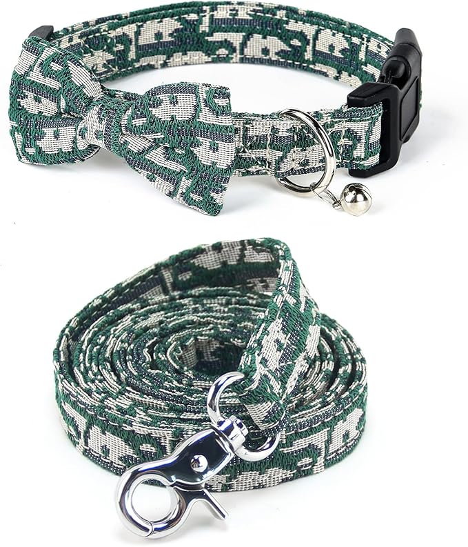 Bowtie Collars for Big Dogs, Elegant Puppy Collars with Leash Set, Dog Collars with Bowtie Adjustable 15.7"-20.9", Green, L