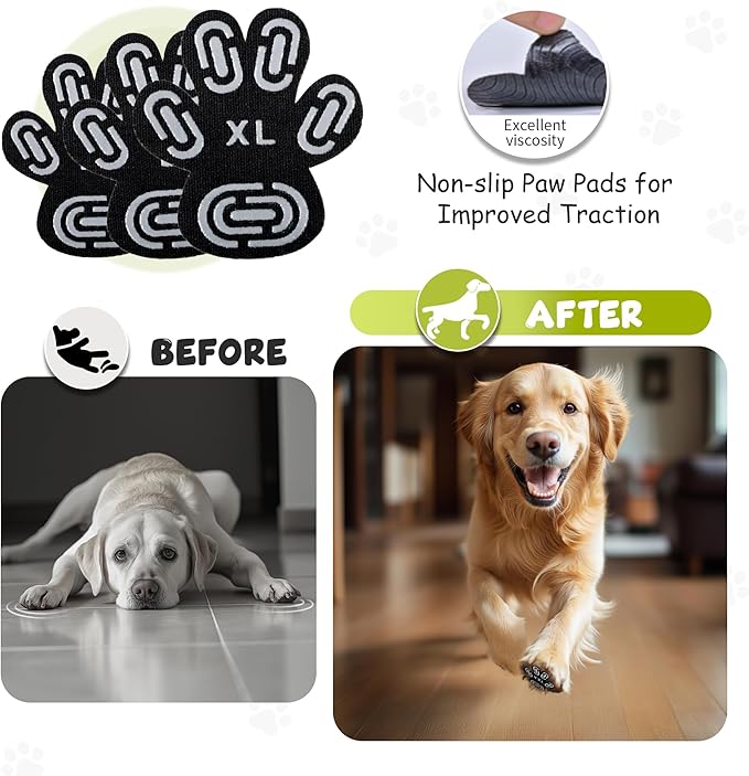 Dapaw Dog Paw Protector Pads, Anti-Slip Paw Grip for Senior & Injured Dogs on Hardwood & Tile Floors, Paw Stickers for Hot Pavement with Strong Traction (5 Sets, 20 Pcs) M
