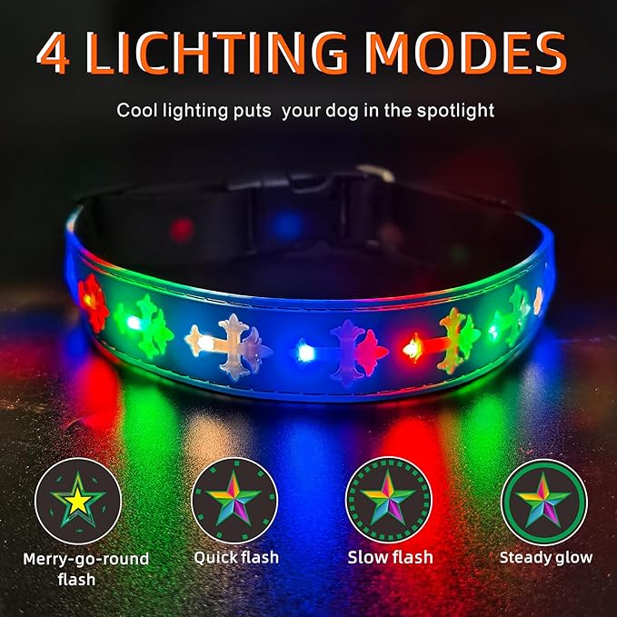 LED Dog Collar with ID Tag Set, Glowing Cross Pattern, Multiple Colors, Silicone Material (Blue Pro, L(15.7-19.7"))
