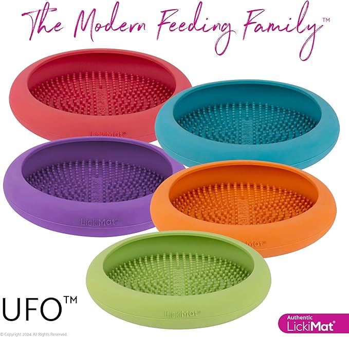 LickiMat UFO Purple - Perfect Bathing and Shower Ditractor. Natural Rubber LickiMat with Soother Nubs. runny Treats. Unique Food and Dribble Catcher Design. Suitable for All Flat Surfaces.