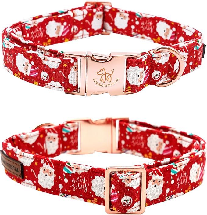 Elegant little tail Christmas Dog Collar, Red Santa Claus Print Pet Collar Dog Durable Cute Dog Collars Winter Holiday Male or Female Pet Gift Adjustable Dog Collar for Large Dogs