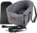 Kumdita' Center Console Car Seat & Carrier for Small Dogs & Cats with Dual Over-Seat Straps, Sewn-in Safety Leash & PE Board Base (Grey)