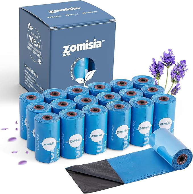 Dog Poop Bags Rolls - Color Changes for Low-Bag Alert, Black-Lined Lavender Dog Waste Bags 18 Rolls, Extra Thick 100% Leakproof, 70% Recycled GRS Certified, 270 Count